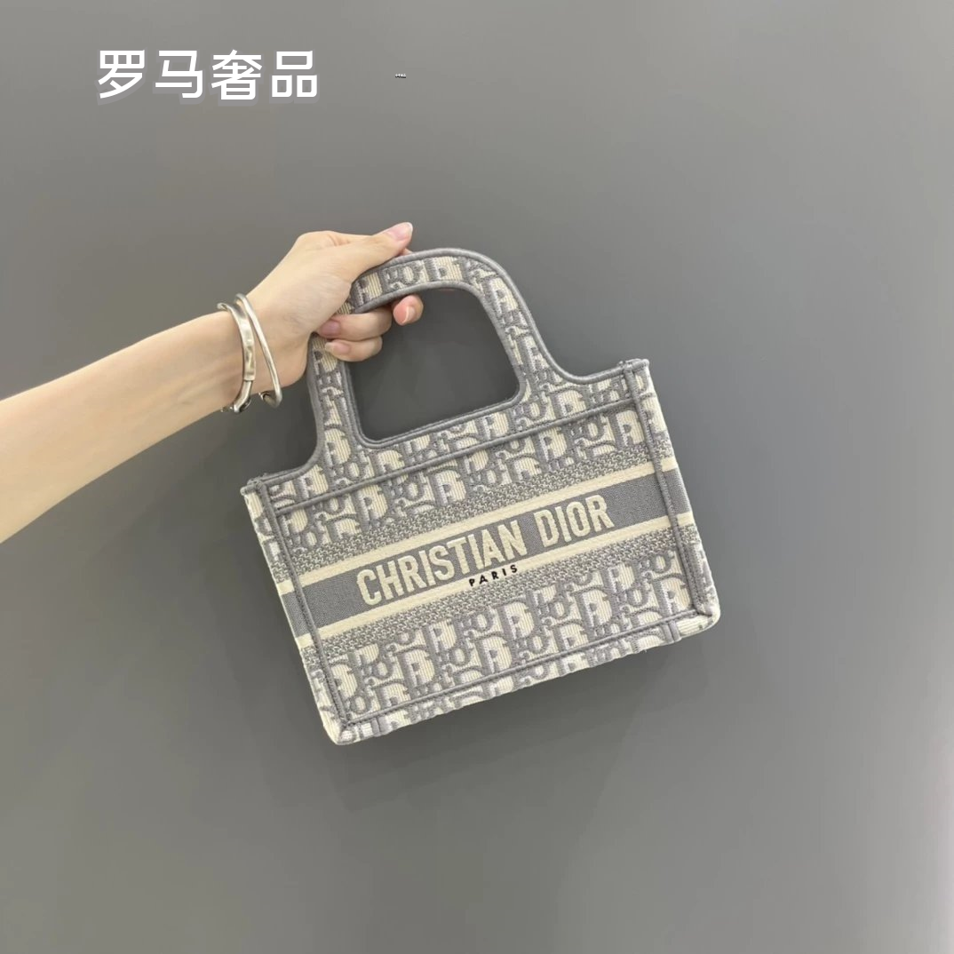 Dior Vintage Blue Monogram Canvas Mini Tote Bag with Top Handle