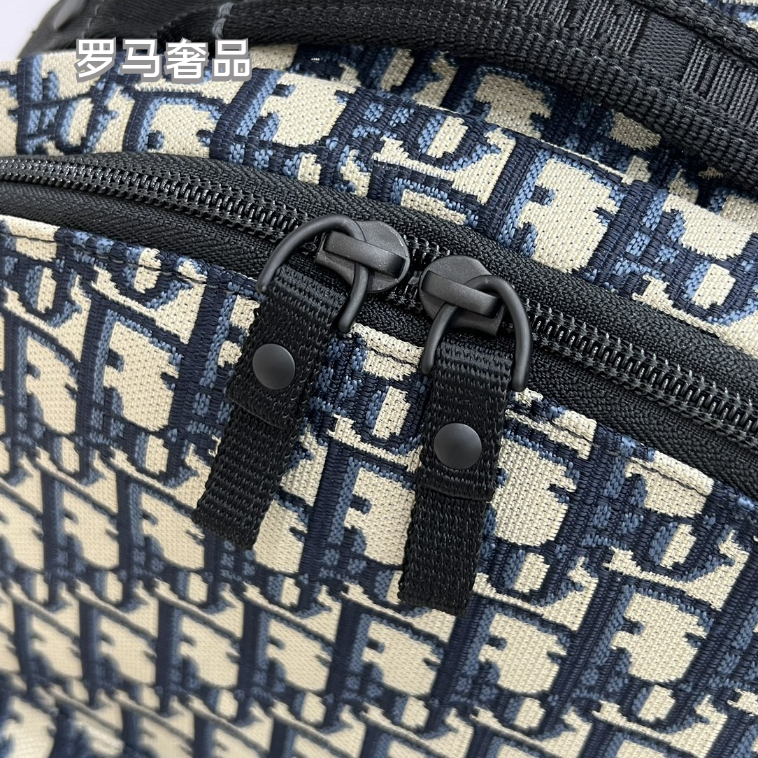 Dior Luxury Monogram Jacquard Canvas Backpack with Front Pocket Stripe