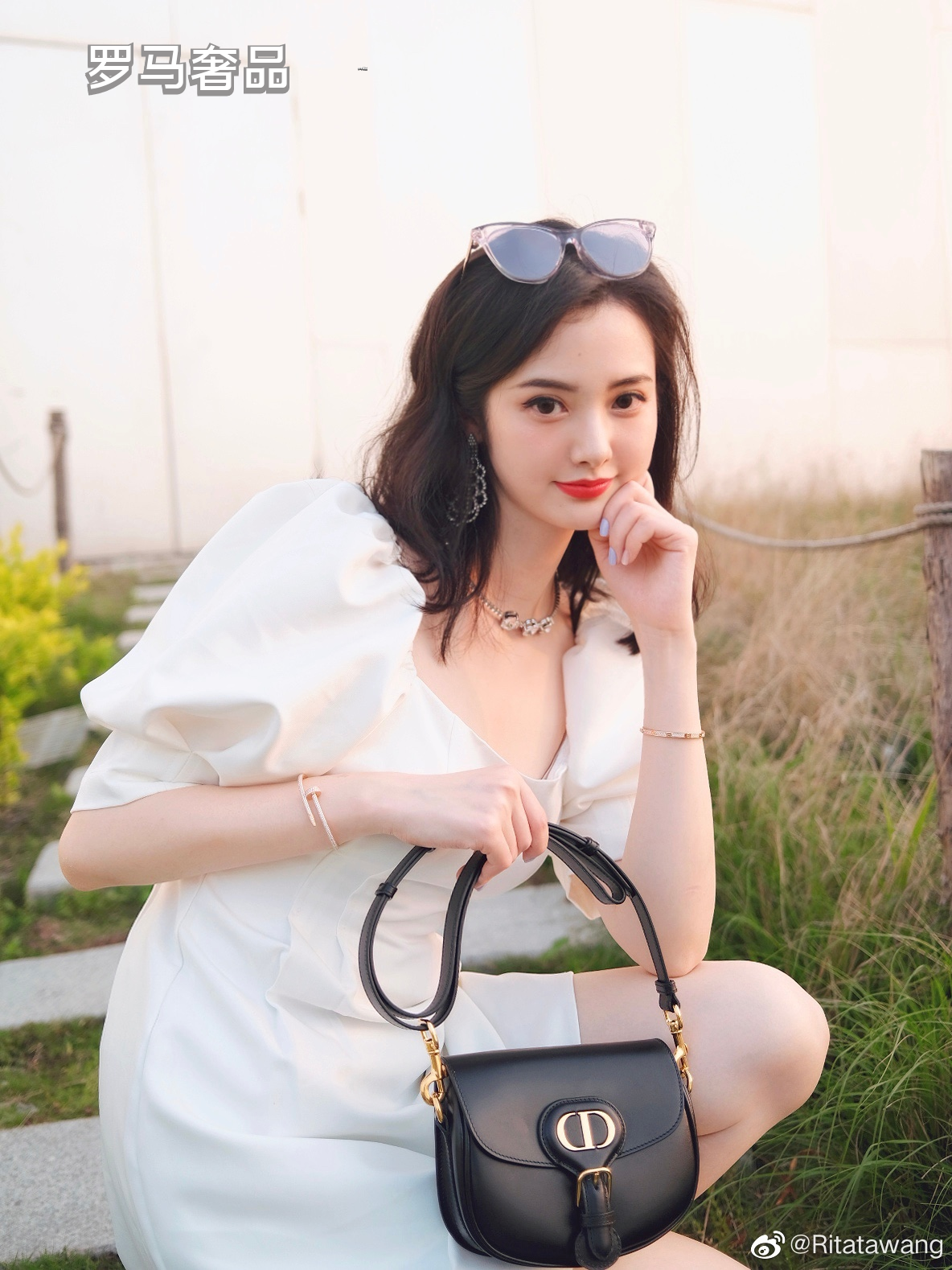 Dior Vintage Black Leather Shoulder Saddle Bag with Oval Metal Clasp