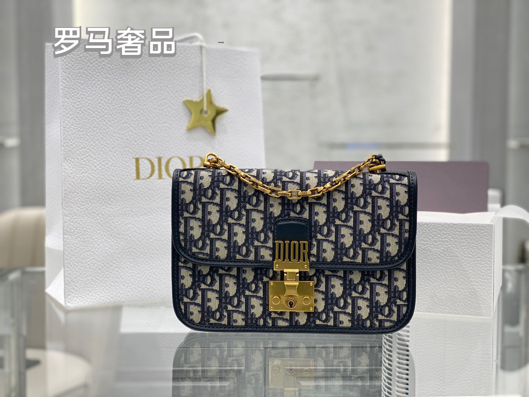 Dior Vintage Monogram Jacquard Flap Shoulder Bag with Gold Hardware
